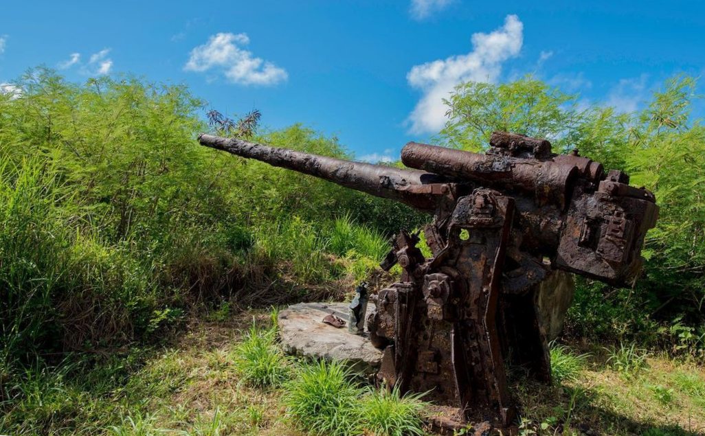 旧日本軍が使用した高射砲の残骸